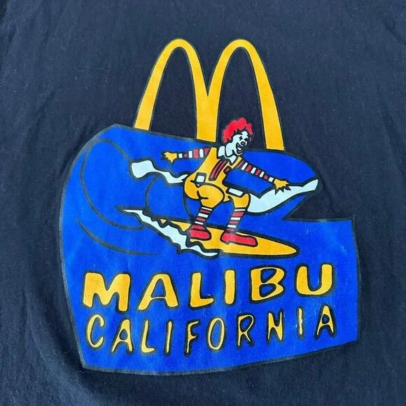 Champion Small Black Malibu California T Shirt Ronald McDonald Surfing Graphic - Picture 3 of 9
